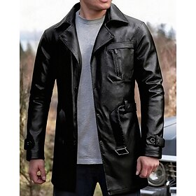 Men's Faux Leather Jacket Biker Jacket Motorcycle Jacket Vacation Daily Windproof Warm Pocket Spring Fall Plain Fashion Classic Lapel Regular Black Coffee Jack