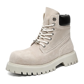 Men's Khaki Suede Ankle Work Boots with Rugged Sole and Soft Inner Lining, Lightweight Casual Outdoor Boots for Fall and Winter Wear