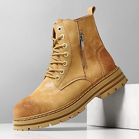 Men's Yellow Nubuck Leather Work Boots with Side Zipper and Non-Slip Sole, Heavy-Duty Ankle Boots for Construction, Outdoor Work and Casual Outfits