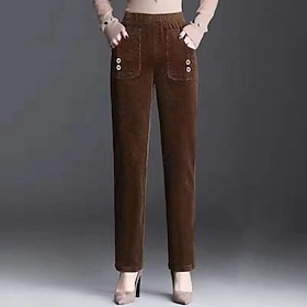 Women's Corduroy Pants Chinos Straight Vacation Streetwear Casual Full Length Medium Waist Plain Pocket Elastic Waist Comfortable Micro-elastic Daily Outdoor V
