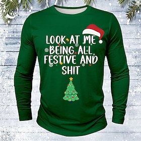 Christmas Men's Santa Claus Funny T Shirt Long Sleeve T shirt 3D Print Crew Neck Shirt Fashion Basic 3D Street Casual Daily Blue Black Red Summer Spring Clothi