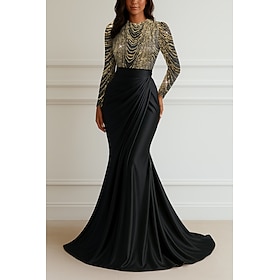 Mermaid Trumpet Floor Length Beaded Eembroidered Formal Dresses Mother of the Bride Dress Prom Dresses Evening Gown Ball Gown Formal Dress Elegant Glittering L