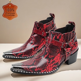 Homens Botas Botas de motociclista Retro Sapatos De Pele De Cobra Sapatos de fitness e cross training Caminhada Couro Couro de grão integral italiano Confortáv