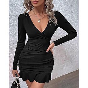 Women's Mini Dress Cocktail Dress Sheath Dress Bodycon Dress Elegant Fashion Modern Evening Party Party Special Occasion Regular Fit Plain Long Sleeve V Neck B