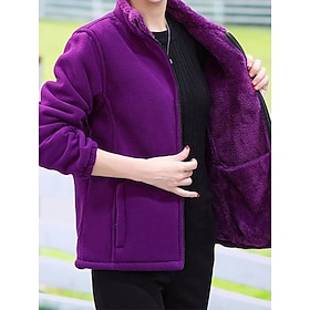 Women's Sherpa Jacket Comfortable Breathable Zipper Pocket Casual Plain Vacation Street Casual Daily Wear Zipper Regular Stand Collar Loose Fit Long Sleeve Out