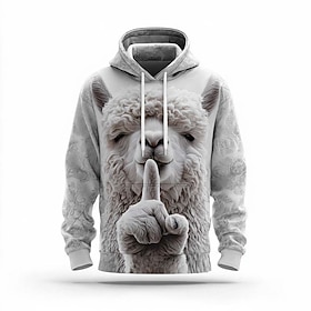 Voor heren 3D-afdrukken Alpaca Trui met capuchon Sweatshirt 3D Fantasie Lange mouw Strakke ronde hals Lahja Club Streetwear Wit 1 Bruin Bruin 2 Wit 2 Trekkoord