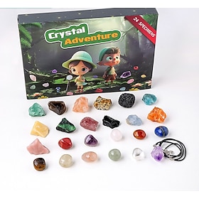 Christmas Gemstone Advent Calendar 2025, Rock Collection Advent Calendar for Kids with 24 Natural Gemstones to Open Each Day, Christmas Countdown Calendar for