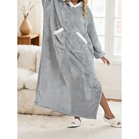 Women's Pajamas Loungewear Flannel Warm Fashion Wearable Blanket Hoodie Pure Color Pocket Home Daily Bed Long Sleeve Hoodie Black Navy Blue Royal Blue Green Li