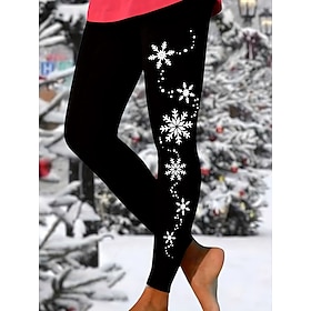 Christmas Women's Snowflake Leggings Vacation Vintage Fashion Full Length High WaistPantsUgly Graphic Printing Thermal Warm Soft Breathable High Elasticity For