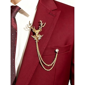 Men's Christmas Lapel Pin Brooch with Deer, Dragon, Lion, and Crown Designs, Alloy Material, Festive Accessories for Holiday Parties and Gifts, Multiple Patter