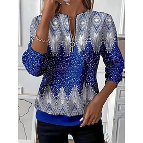 Christmas Women's Snowflake Pullover Sweatshirt Zip Up Sweatshirts Graphic Geometric Fashion Casual Long Sleeve Crew Neck  Tops Street Dailywear Patchwork Zipp