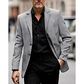 Men's Blazer Business Cocktail Party Wedding Party Fashion Casual Spring Fall Polyester Plaid Pocket Buttons Comfortable Single Breasted Blazer Dark Brown Dark