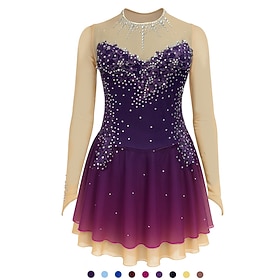 Figure Skating Dress Women's Girls' Ice Skating Dress Yellow Dark Purple Dusty Rose Patchwork Flower Mesh Spandex High Elasticity Competition Skating Wear Hand