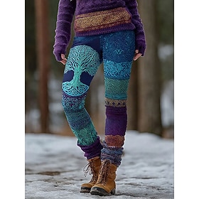 Women's Viking Boho Leggings Vacation Vintage Ethnic Style Full Length High Waist Graphic Tree Abstract Quick Dry Breathability Soft Stretchy Formal Outdoor Va