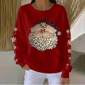 Christmas Women's Santa Claus SnowflakePullover Sweatshirt Graphic Claus Casual Long Sleeve Crew Neck Regular Tops Street Dailywear Casual Black Wine Fall Wint