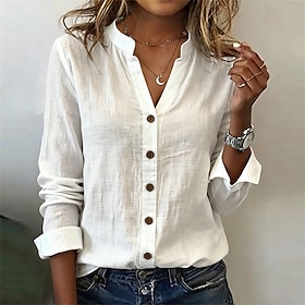Women's Shirt Blouse Dressy Tops Patchwork Buttons Plain Elegant Vintage Tropical Long Sleeve High Neck Regular Tops Daily Work Holiday Black White Red Green G