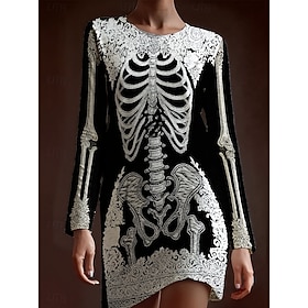 Halloween Women's Mini Dress Sweater Dress Vacation Casual Boho Daily Holiday Going out Slim Graphic Long Sleeve Crew Neck Black Purple Orange Green Fall Winte