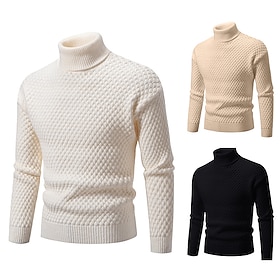 Men's Sweater Pullover Sweater Jumper Ribbed Knit Regular Tops Knitted Slim Fit Plain Turtleneck Knitwear Contemporary Casual Daily Wear Clothing Apparel Fall