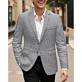 Men's Blazer Business Cocktail Party Wedding Party Fashion Casual Spring Fall Polyester Plain Pocket Buttons Comfortable Single Breasted Blazer Black Navy Blue