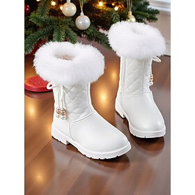 Kid's White Quilted Winter Boots with Faux Fur Trim - Cozy and Stylish Footwear for Christmas