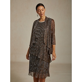 Women's Evening Tops Pleated Layered Metallic Solid Color Stylish Romantic Wedding 3/4 Length Sleeve Evening Party Wedding Guest Business Attire Brown Summer S
