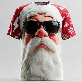 Christmas Men's Santa Claus 3D Cartoon T Shirt Short Sleeve T shirt 3D Print Crew Neck Shirt Daily Designer Artistic Vacation Party Street Red 4 Red 3 Red 5 Al