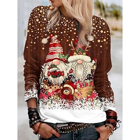 Christmas Women's Santa Claus SnowflakeT Shirt Graphic Claus Vintage Fashion Stylish Long Sleeve Crew Neck Round Neck Regular Tops Daily Weekend Print Blue Bro