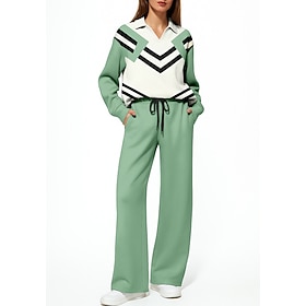 Women's Sweatshirt Tracksuit 2 Piece Tracksuit Drawstring Pocket Geometric Sweatshirt and Pants Clothing Suit Fall Winter Black Green Vocation Outdoor Travel L