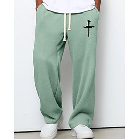 Men's Sweatpants Trousers Straight Leg Sweatpants Waffle Pants Drawstring Pocket Elastic Waist Cross Comfort Sports Outdoor Daily Fashion Casual Dark Brown Bla