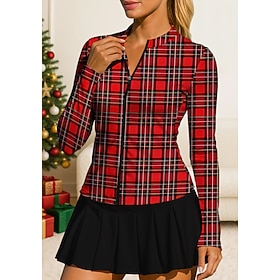 Christmas Women's Geometric Plaid Checkered Tops Shirt Sport Shirt Tennis Shirt Long Sleeve Zipper Floral UPF50 UV Resistant High Elasticity Moisture Wicking B