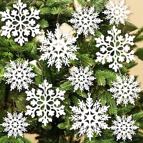 36pcs Snowflakes-Christmas Tree Decorations, Snowflake Ornaments for Tree, Plastic Glitter White Snow Flakes Ornaments, Christmas Indoor Winter Wonderland Deco
