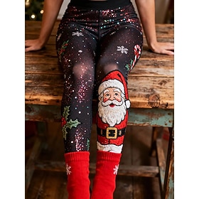 Christmas Women's Santa Claus SnowflakeLeggings Cozy Leggings Vacation Vintage Full Length High Waist Graphic Printing Thermal Warm Comfy Stretchy Outdoor Vaca