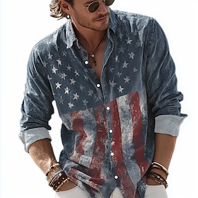 Men's American US Flag U.S. 250th Anniversary Patriotic Shirt Button Up Shirt Long Sleeve Vintage Retro Holiday Casual Daily Spring Fall Turndown 3D Print Coll
