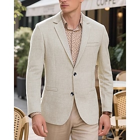 Men's Blazer Business Cocktail Party Wedding Party Fashion Casual Spring Fall Polyester Plain Pocket Buttons Comfortable Single Breasted Blazer Sky Blue Coffee