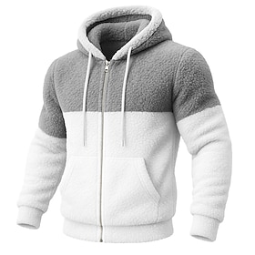 Men's Hoodie Full Zip Hoodie Fleece Hoodie Black Gray Hooded Plain Patchwork Color Block Sports Outdoor Casual Daily Streetwear Cool Sportswear Winter Clothin