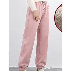 Women's Sweatpants Joggers Fleece Pants Trousers Vacation Fashion Streetwear Full Length High Waist Plain Drawstring Pocket Elastic Waist Warm Soft Comfortable