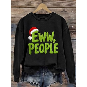 Christmas Women's Pullover Sweatshirt Hoodies Graphic Letter Fashion Casual Long Sleeve Crew Neck Regular Tops Street Dailywear Print Black White Red Green Spr