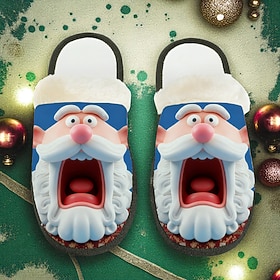 Men's Santa Claus Slippers - Fun Christmas Footwear with 3D Santa Face, Soft Plush Lining, Ideal for Holiday Relaxation Winter Festivities