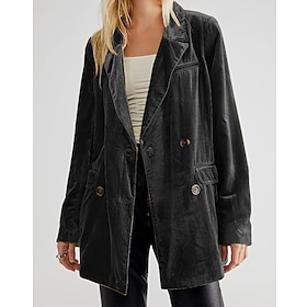 Women's Blazer Velvet Blazer Comfortable Pocket Buttons Fashion Plain Party Party / Evening Going out Regular Turndown Regular Fit Long Sleeve Outerwear Black