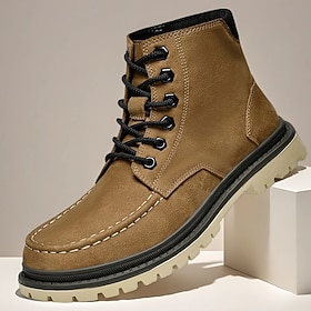 Men's Brown Faux Leather Outdoor Ankle Boots with Lace-Up Design and Non-Slip Sole, Durable Casual Work Boots for Hiking, Construction and Everyday Wear