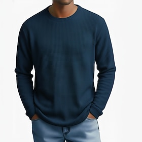Men's Waffle Shirt T Shirt Tee Top Long Sleeve Shirt Long Sleeve Crew Neck Fall Spring   Fall Plain Textured Fashion Designer Basic Plain Casual Vacation Stree