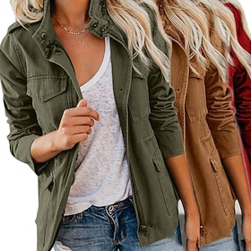 Women's Winter Coat Jacket Casual Jacket Comfortable Zipper Pocket Casual Plain Vacation Casual Daily Wear Going out Regular Stand Collar Regular Fit Long Slee