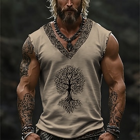 Men's Tank Top Vest Top Undershirt Sleeveless Shirt Sleeveless V Neck Summer Tree Vintage Designer Basic Print Vacation Street Going out White Blue Green Top T