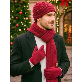 Set unisex di cappello, sciarpa e guanti natalizi con guanti touchscreen, vari colori, perfetto per la moda invernale e come regalo per le feste