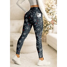 Christmas Women's pilates leggings fitness pants Gym Leggings Pockets Stamp Duty Side Pockets Pilates Gym Gym Workout Pants Tights Leggings Blue Sports Activew