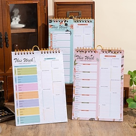 Meal Planner Notebook 8.5x5.8 inch, 52 Sheets Magnetic, Double Helix Meal Grocery List, Wall-Mountable Menu Planner for Daily Weekly Plan