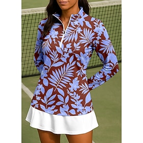 Women's Floral Tops Shirt Sport Shirt Golf Polo Shirt Long Sleeve Zipper Floral UPF50 UV Resistant High Elasticity Moisture Wicking Breathable Volleyball Tenni