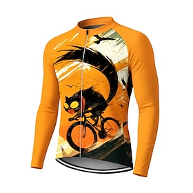 Hombre Maillot de Ciclismo Jersey de descenso Gato Personajes Color de contraste Manga Larga Bicicleta Camiseta Maillot Ropa de Compresión con 3 bolsillos tras