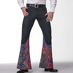Men's Paisley Floral Print Ethnic Trousers Disco Pants 60s 70s Bell Bottoms Mid Waist Vintage Retro Outdoor Party Casual Side Pockets Flared Leg Pants Trousers
