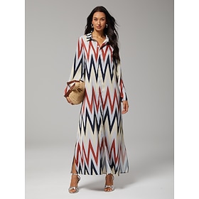 Satin Geometric Print Maxi Shirt Dress: retailer-supplied image